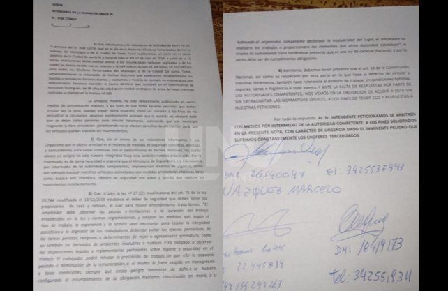 La nota emitida este lunes al Ministerio de Seguridad y a la Municipalidad de Santa Fe. 