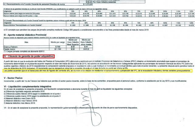 Copia del acta docente en la parte donde se hace referencia a los términos en los que se aplicará la cláusula gatillo.