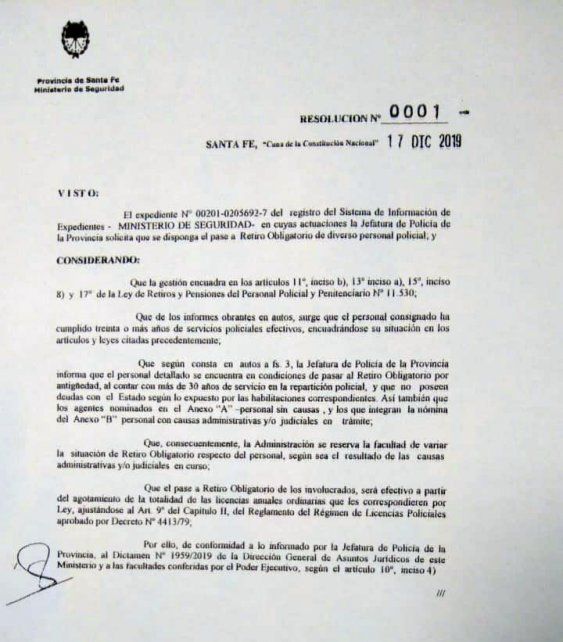 La resolución del Minisetrio de Seguridad.