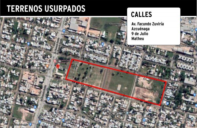 Los terrenos fiscales nacionales usurpados están delimitados por las calles Facundo Zuviría (atrás del CIC), Azcuénaga, 9 de Julio y Matheu.
