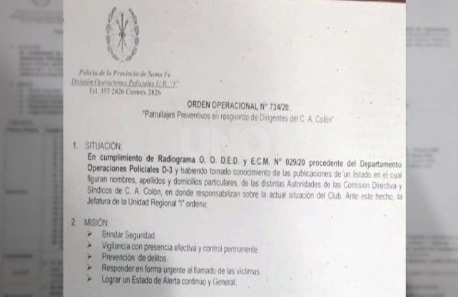 La orden pedida a la polic&iacute;a.