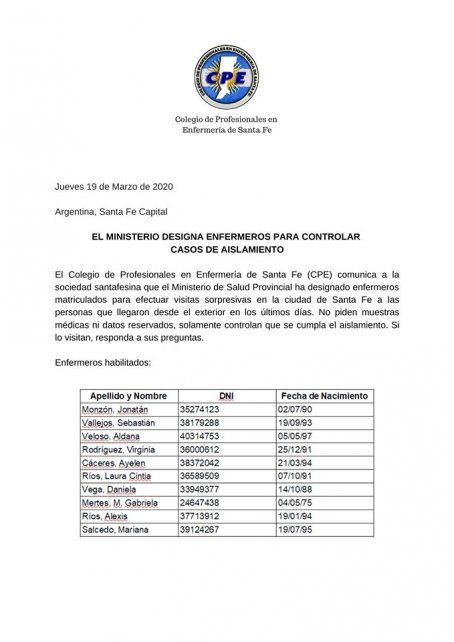 Los datos publicados por el Colegio de Profesionales en Enfermer&iacute;a de Santa Fe
