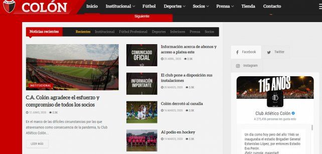 Col&oacute;n lanz&oacute; su renovada p&aacute;gina web a trav&eacute;s de las redes sociales. Foto. captura de pantalla.
