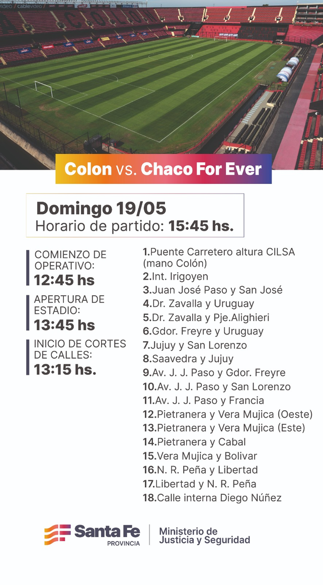 Los cortes de tr&aacute;nsito para el partido Col&oacute;n-Chaco For Ever.