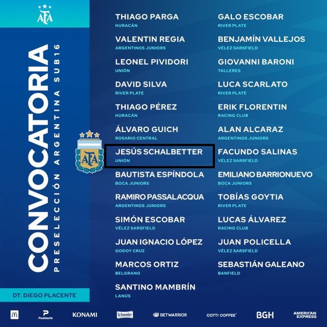 Jesús Schalbetter de Unión, citado a la Sub 16.