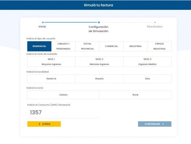 La web de la EPE para realizar la simulación de la factura 
