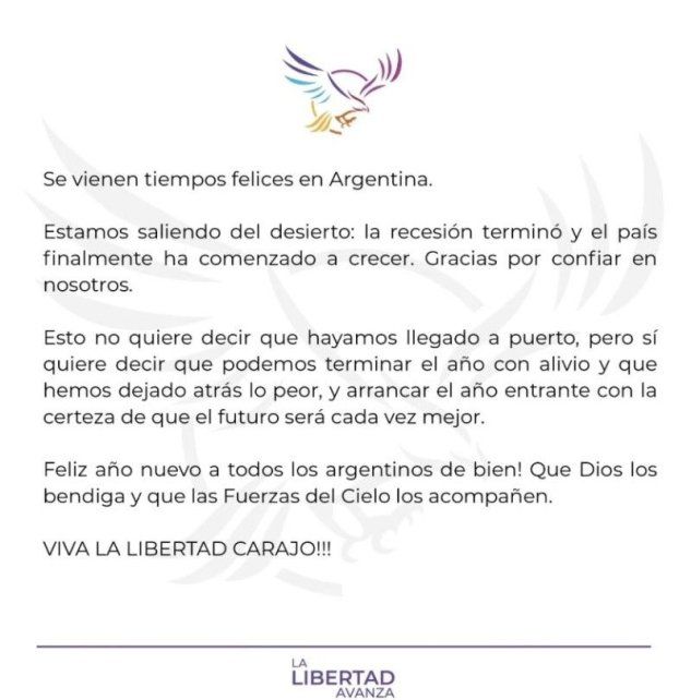 Mensaje de Milei en Instagram