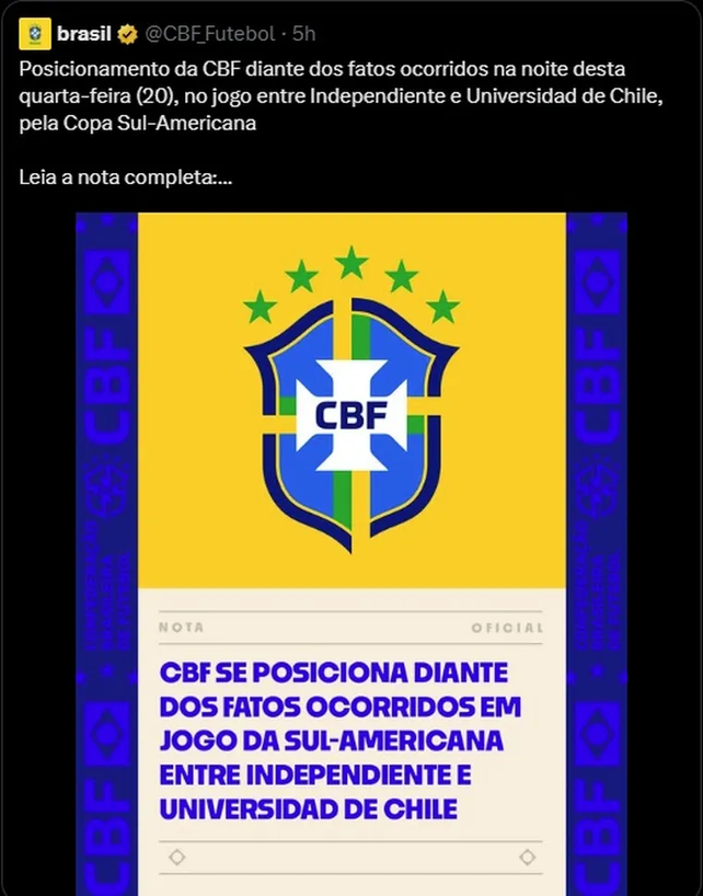 El increíble reclamo de la Confederación Brasileña por la gresca en Independiente-U de Chile.