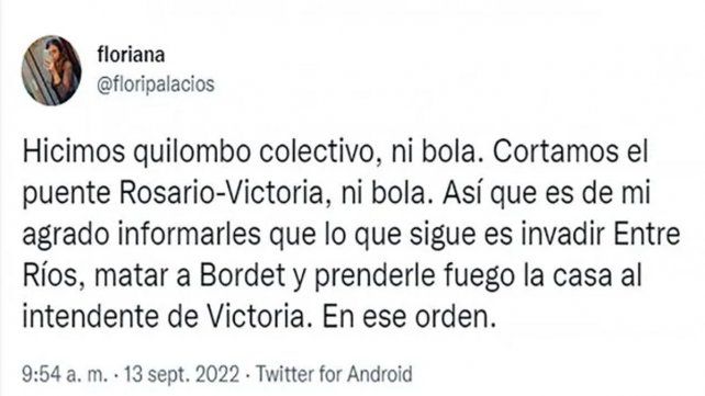 La publicación de la mujer de Rosario en sus redes sociales 