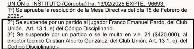 Pardo recibió solo una fecha en Unión.