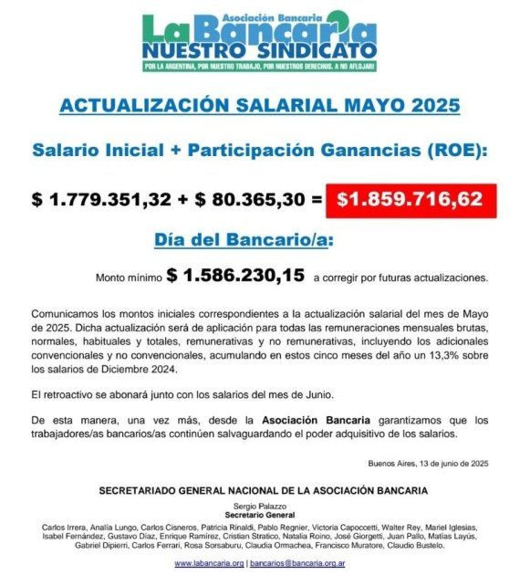 Aumento acordado por la bancaria