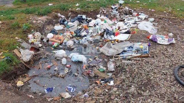 Un mini basural en la plaza de barrio Schneider