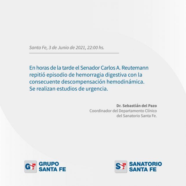 El último parte médico de Carlos Reutemann