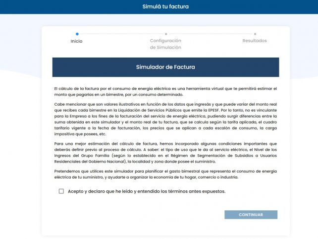 La web de la EPE para realizar la simulación de la factura