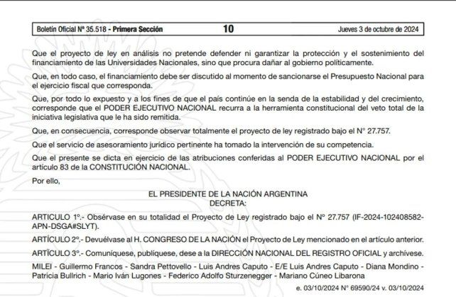 La medida fue publicada en el Boletín Oficial.