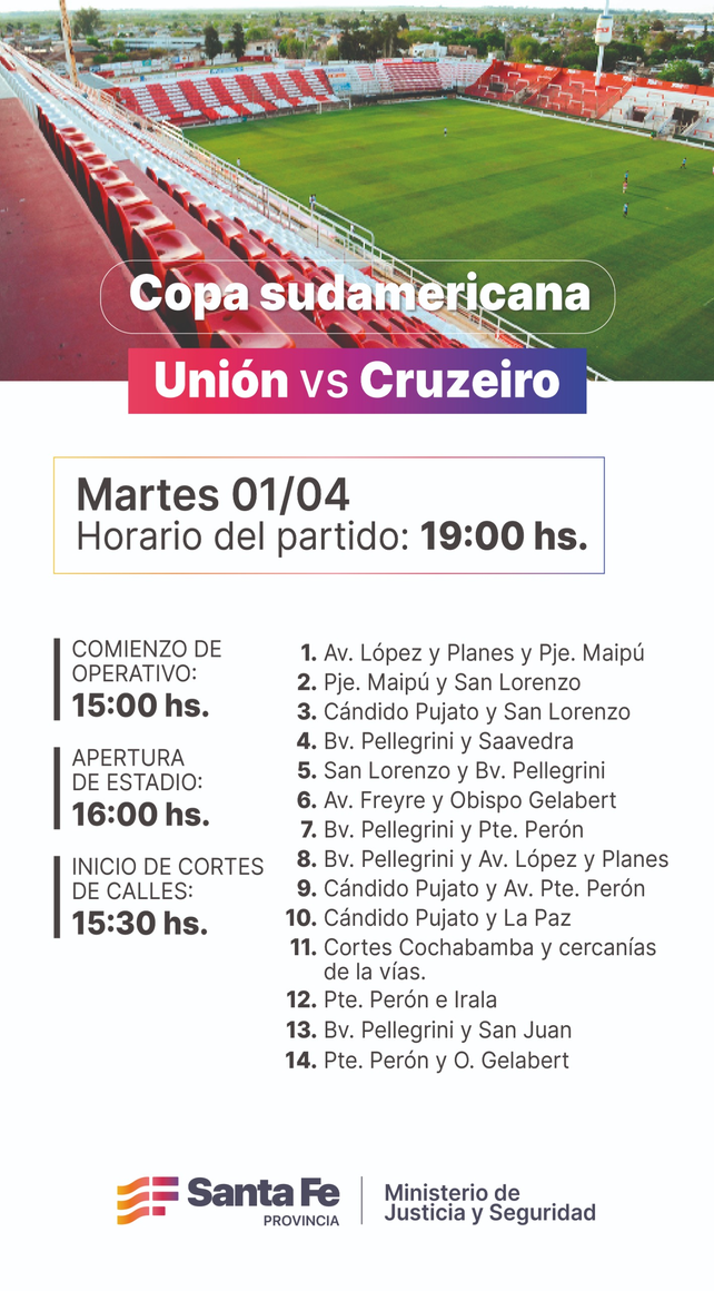 Detalles del operativo para Uni&oacute;n-Cruzeiro.
