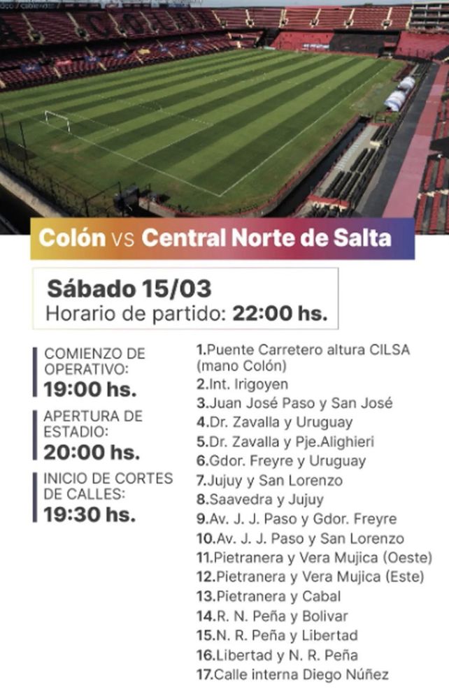 Agendá el operativo de control por Colón-Central Norte.