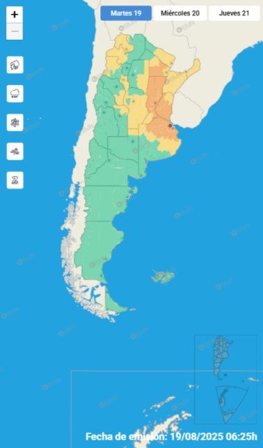 Alertas meteorológicos vigentes para este martes 19 agosto