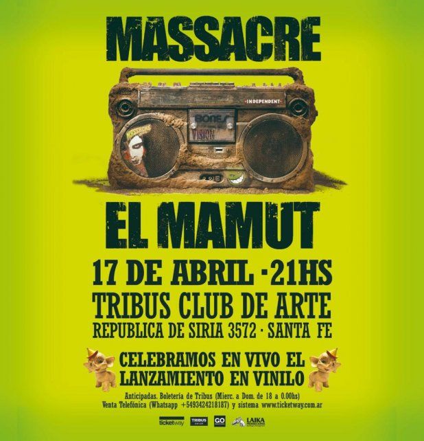 El sábado 17 de abril, Massacre se presentará en Tribus Club de Arte.