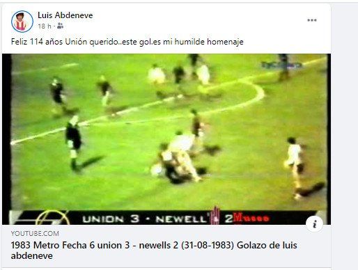 Luis Abdeneve, uno de los exjugadores del club que se refiri&oacute; en sus redes sociales a los 114 a&ntilde;os de Uni&oacute;n.