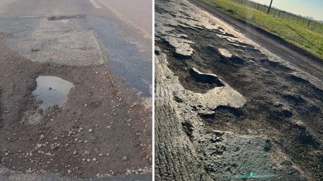 Los baches a lo largo de la Ruta 11.