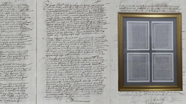 Las cuatro imágenes enviadas por el Archivo General de Indias junto al cuadro que será expuesto de manera permanente.