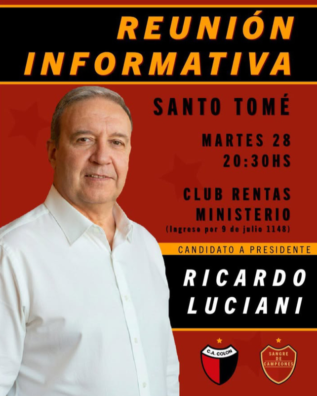 Luciani dará una charla informativa de Colón en el club Ministerio. Luciani dará una charla informativa de Colón en el club Ministerio.