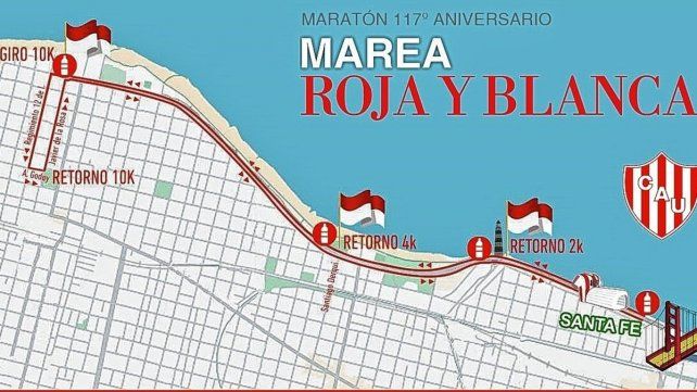 Este es el recorrido de la Maratón Marea y Blanca organizada por Unión y que se largará el domingo a las 8.30. 