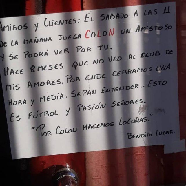 La publicaci&oacute;n del hincha de Col&oacute;n que cerrar&aacute; su negocio por el amistoso ante Rosario Central.