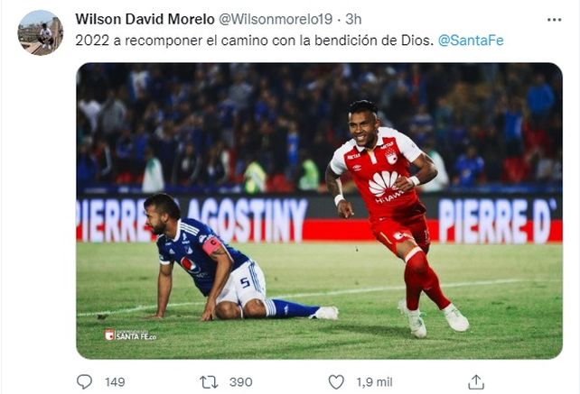 Wilson Morelo usó las redes para enviarle aliento a Independiente Santa Fe, pero con una foto suya. ¿Seguirá en Colón?