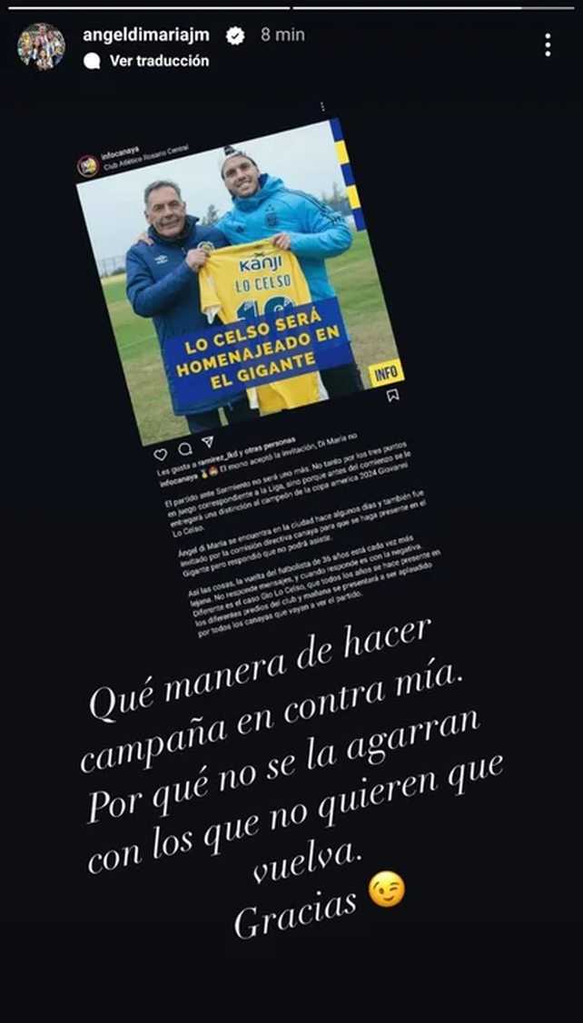 El descargo de Ángel Di María por lo que se dice sobre Rosario Central. El descargo de Ángel Di María por lo que se dice sobre Rosario Central.
