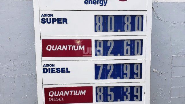 Así está la pizarra de precios de los combustibles de Axion.