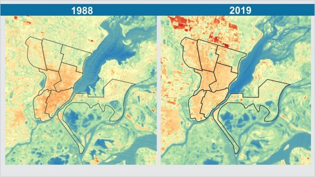 La comparación de las imágenes satelitales permiten analizar cómo se ocupó la superficie en la planta urbana de la ciudad de Santa Fe en los últimos 30 años.