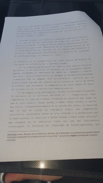 El escrito presentado ante Fiscalía de Estado por el presidente de la comisión bicameral de Acuerdos, Fabián Bastía.
