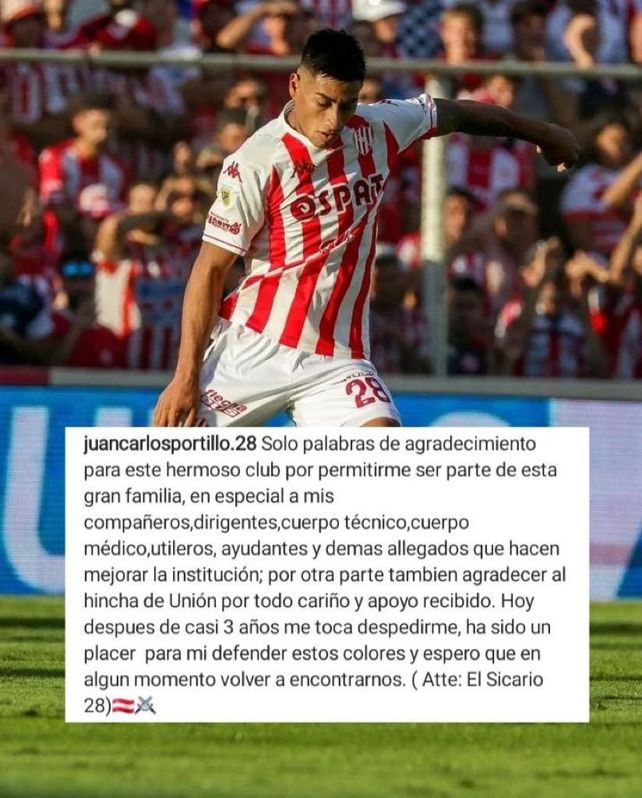 Juan Carlos Portillo se despidió de Unión en las redes sociales.
