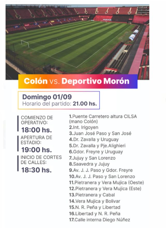 Detalles previos para el duelo entre Colón y Morón.