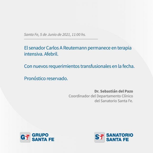 El nuevo parte médico de Carlos Reutemann