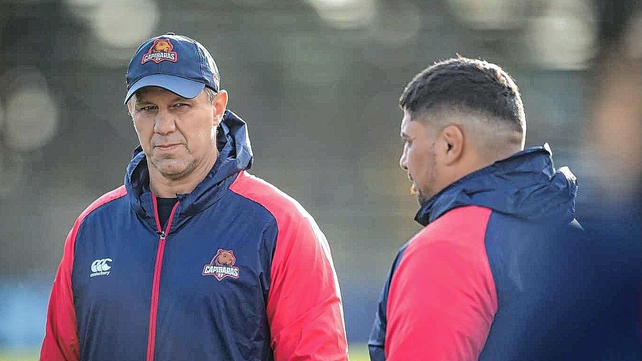 Los entrenadores de Capibaras, Nicolás Galatro y Maximiliano Bustos, en las instalaciones de SFRC.