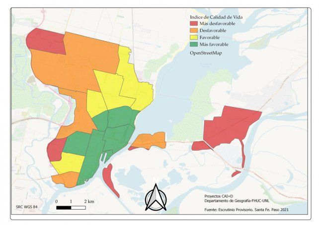 Índice de calidad de vida de los santafesinos según las secciones en la ciudad de Santa Fe