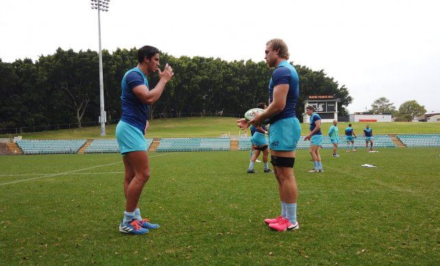 Lucio Cinti y Francisco Gorrissen en uno de los entrenamientos de Los Pumas en la tierra de los Wallabies.