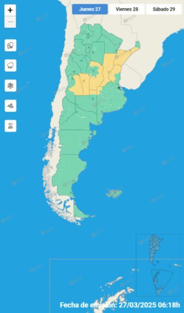 Alertas vigentes por el Servicio Meteorológico Nacional.