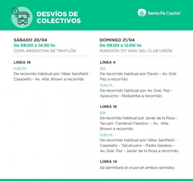 Desvíos de colectivos previsto para el fin de semana