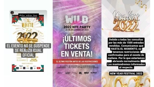 The White Fest, Wild Party y New Year Festival confirmaron que las fiestas se desarrollarán con normalidad esta noche.