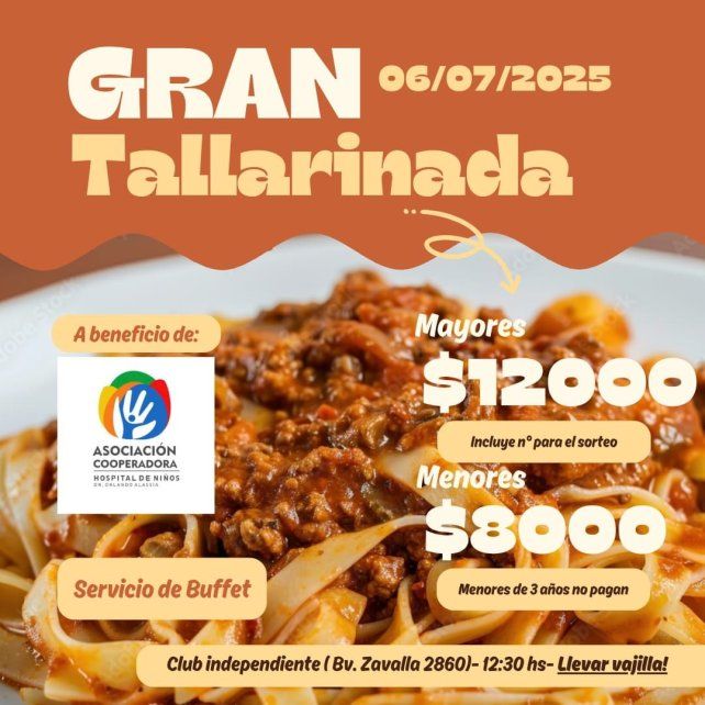 Tallarinada a beneficio del hospital de niños Orlando Alassia