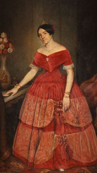 Manuelita Rosas con su vestido armado, retratada pro Pridiliano Pueyrredón. 