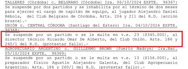 AFA sancionó al ayudante de Kily González en Unión.