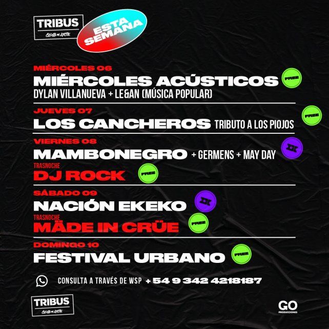 Agenda semanal de Tribus Club de Arte: miércoles 6 al domingo 10 de abril