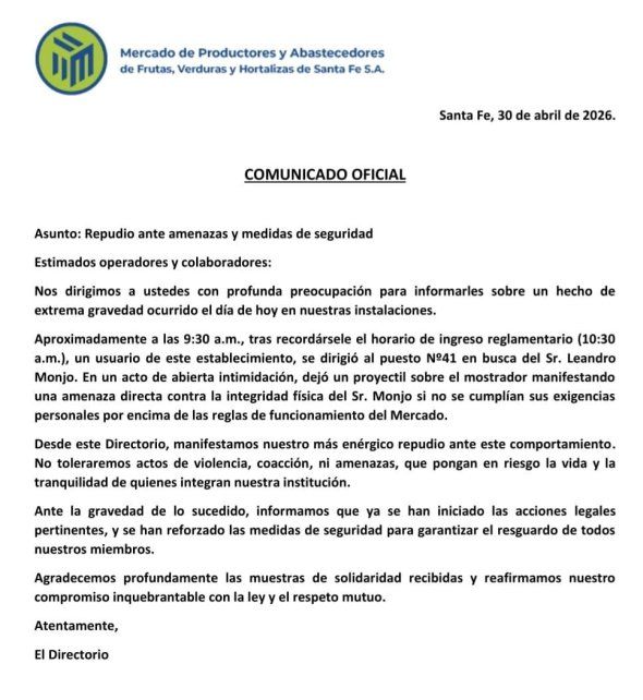 Repudio por parte del Mercado de productores después de lo acontecido en las instalaciones 