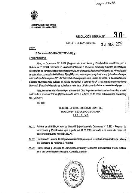 La resolución por la cual se actualizó la Unidad Fija (UF) con la cual se establecen los montos de las multas 