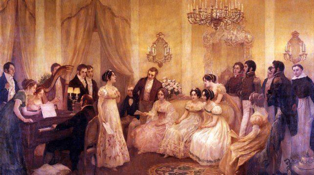 Mariquita Sánchez de Thompson y su vestido talle imperio en un óleo de Pedro Subercasseaux.